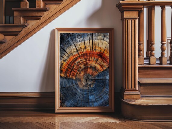Nordic Style Tree Rings Print Modern Farmhouse Rustic Decor Wood Framed Art Original Art On Wood Rings Wall Art Print