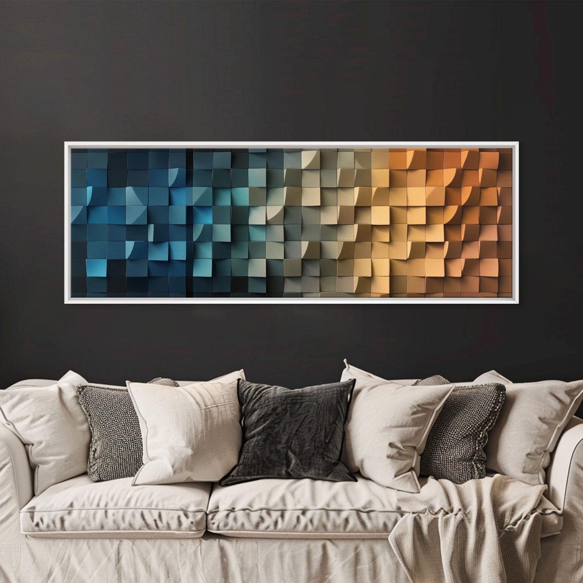 Geometric Mosaic Waves Blue Orange Abstract Modern Art Poster - Image 2