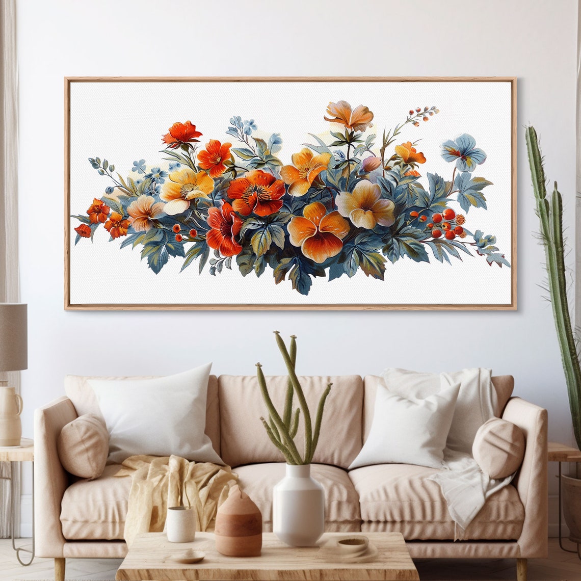 Autumn Poppies Pansies Watercolor Floral Arrangement Bright Art Poster - Image 3