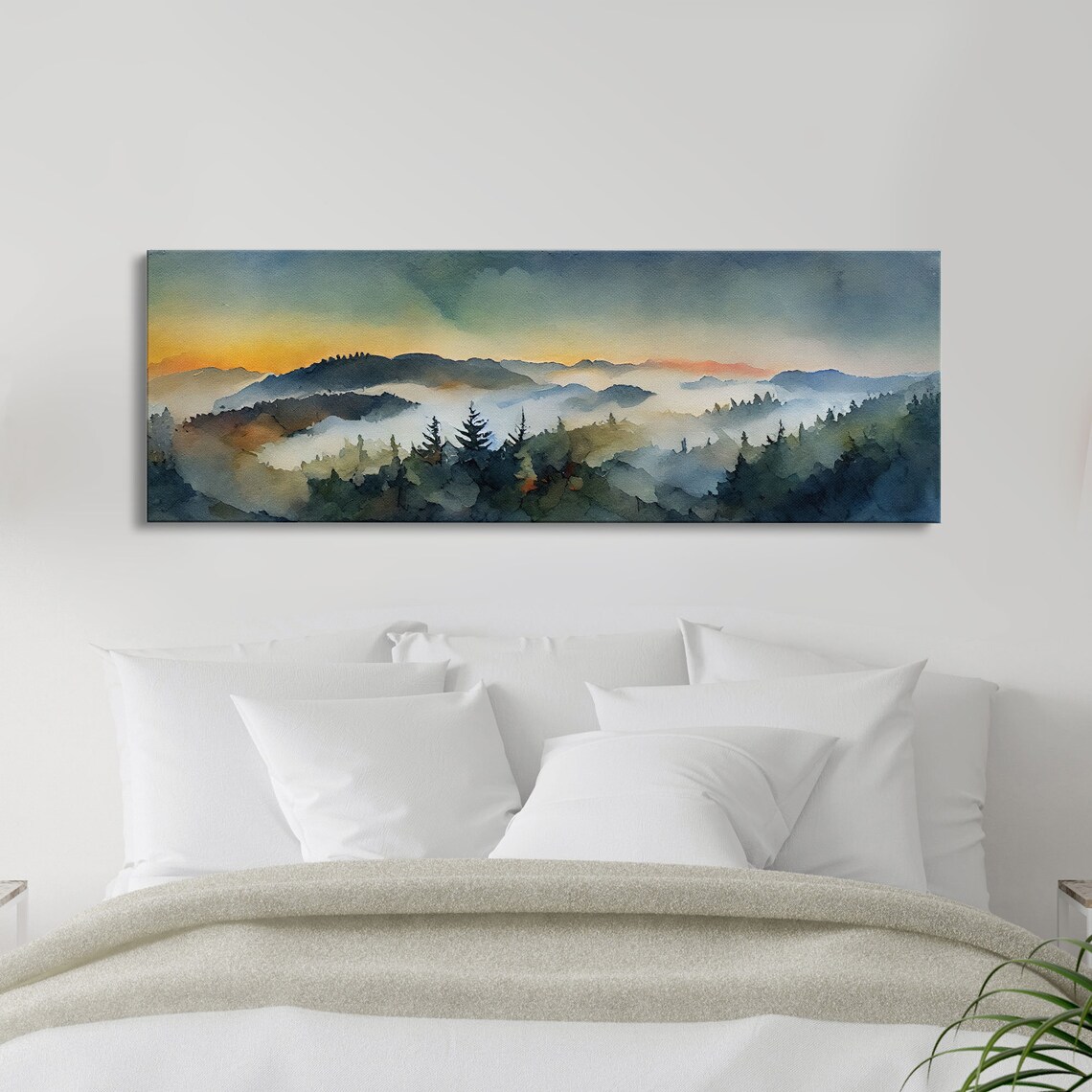 Watercolor Landscape Art Print, Panoramic Living Room - Image 3