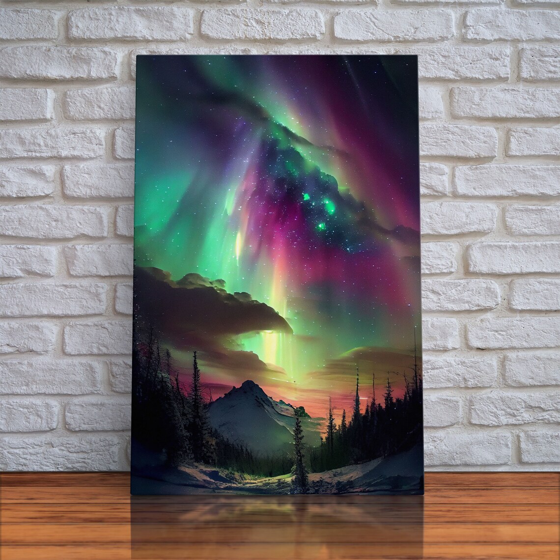 Aurora Borealis Northern Lights Art Print, Mountain Landscape - Image 4