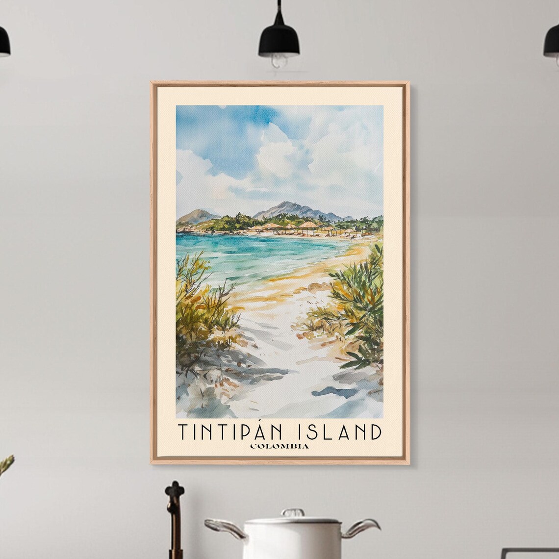 Tintipan Island Colombia Sandy Beach Turquoise Bay Watercolor Poster