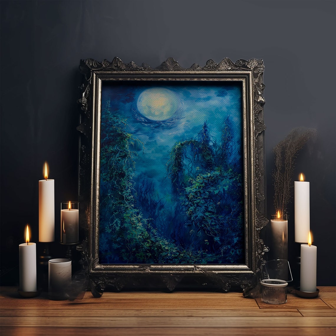 Moonlit Forest Path Blue Night Full Moon Romantic Art Poster - Image 6