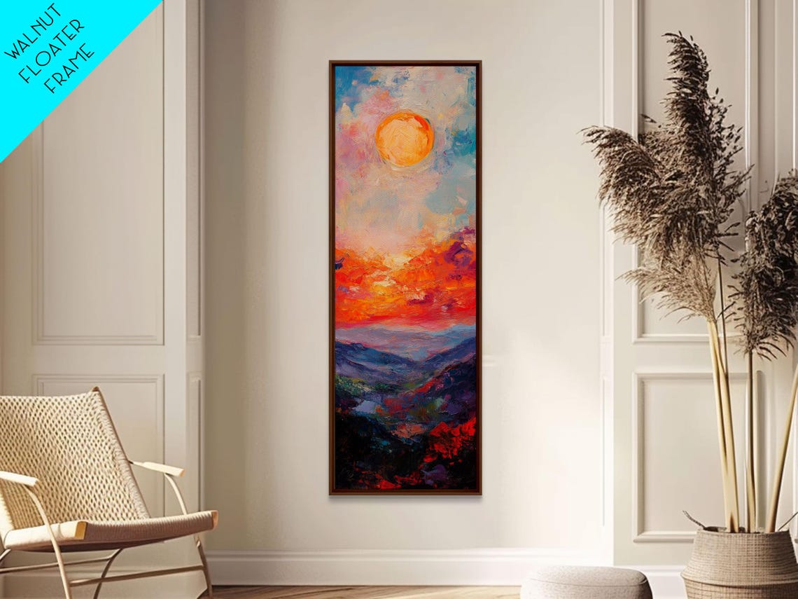 Abstract Sunset Over Mountains Colorful Impasto Landscape Poster - Image 3