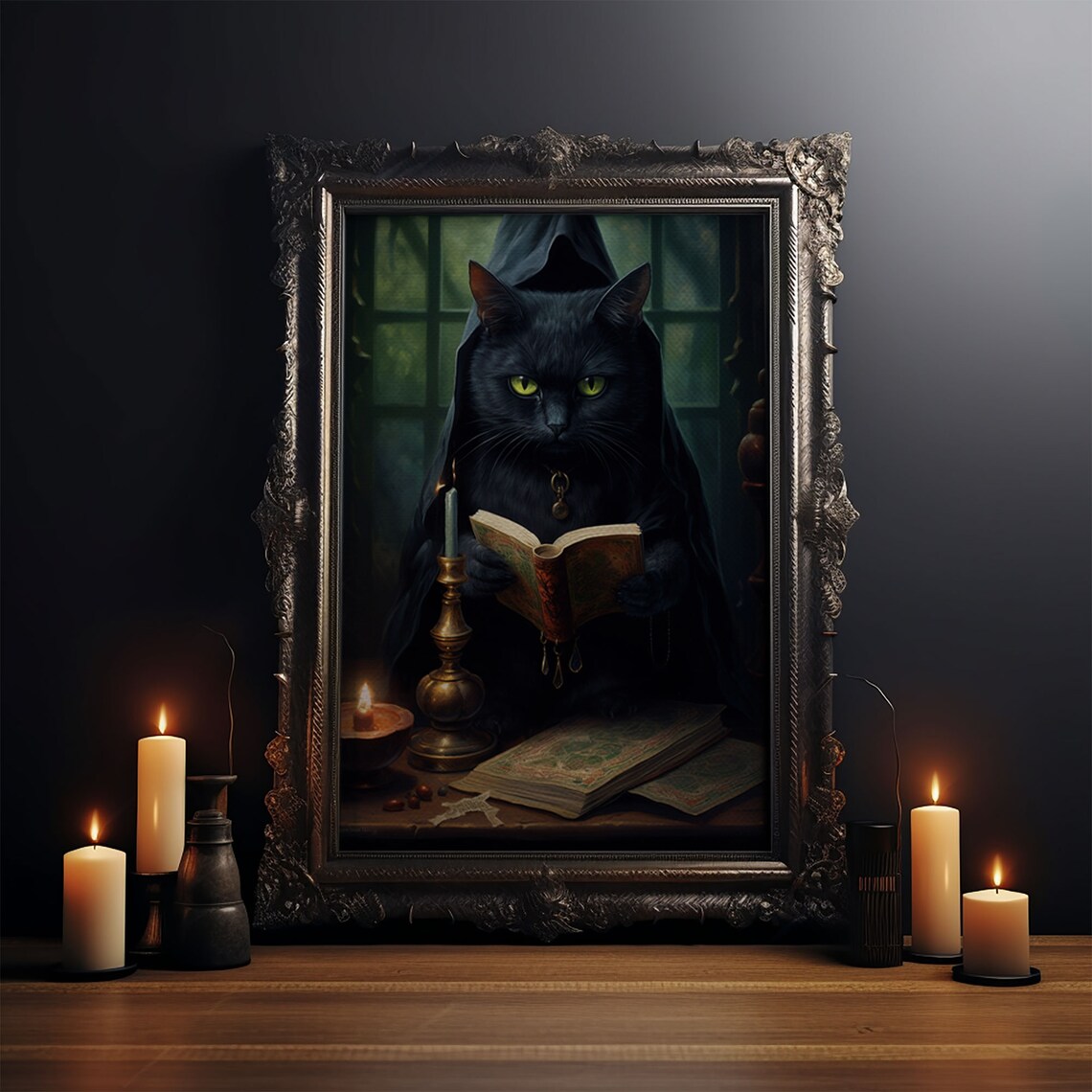 Black Cat Witch's Familiar, Vintage Halloween Art Print - Image 3