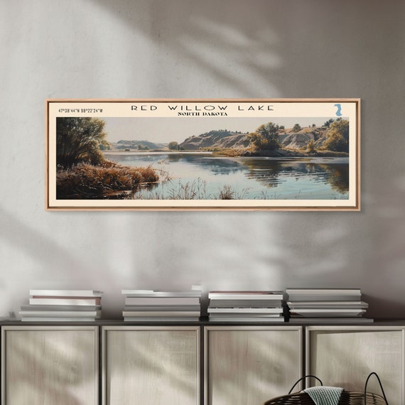Red Willow Lake North Dakota Framed Print Lake House Decor Wall Art Panoramic Travel Poster Landscape Painting Bedroom Decor