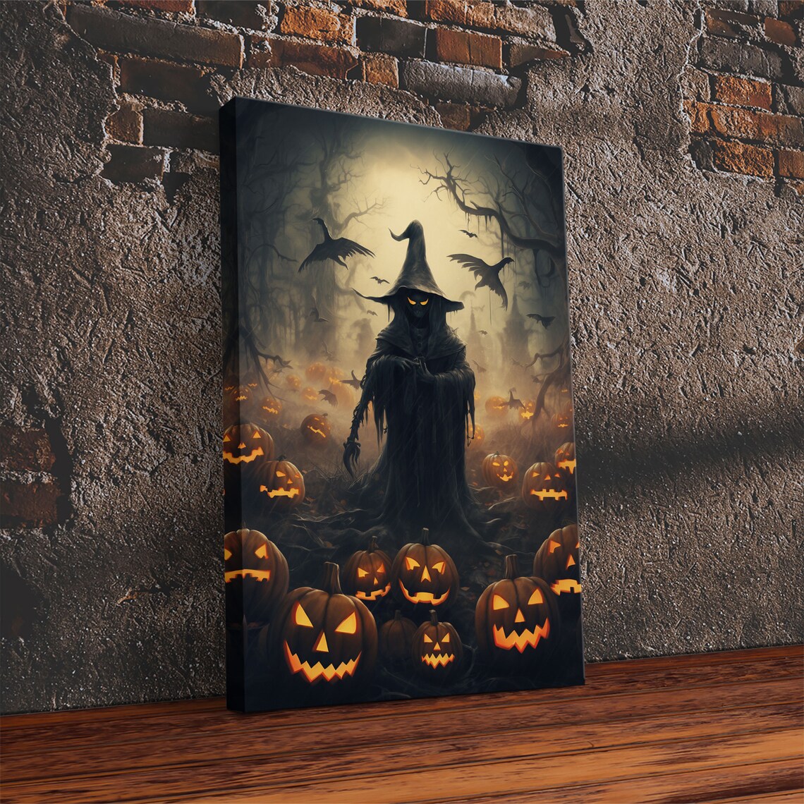 Scarecrow and Jack O'Lantern Field, Halloween Art Print - Image 4