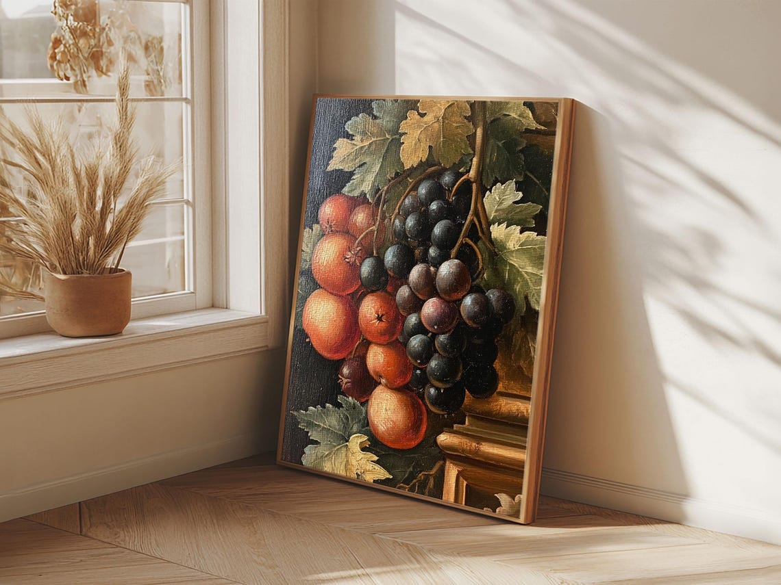 Vintage Grapes And Oranges Vine Still Life Antique Art Print - Image 3