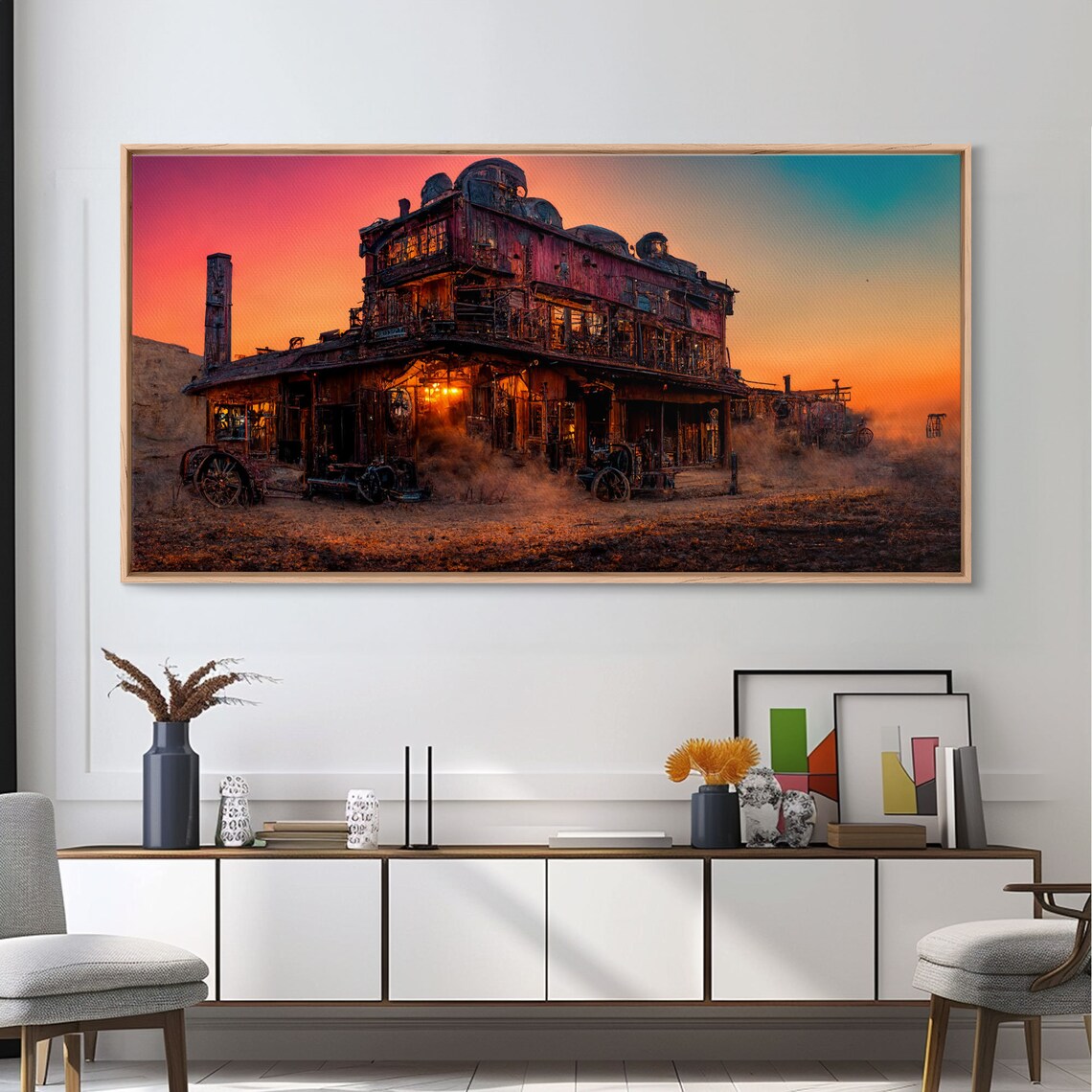 Synthwave Retro Wild West Saloon Art Print - Image 4