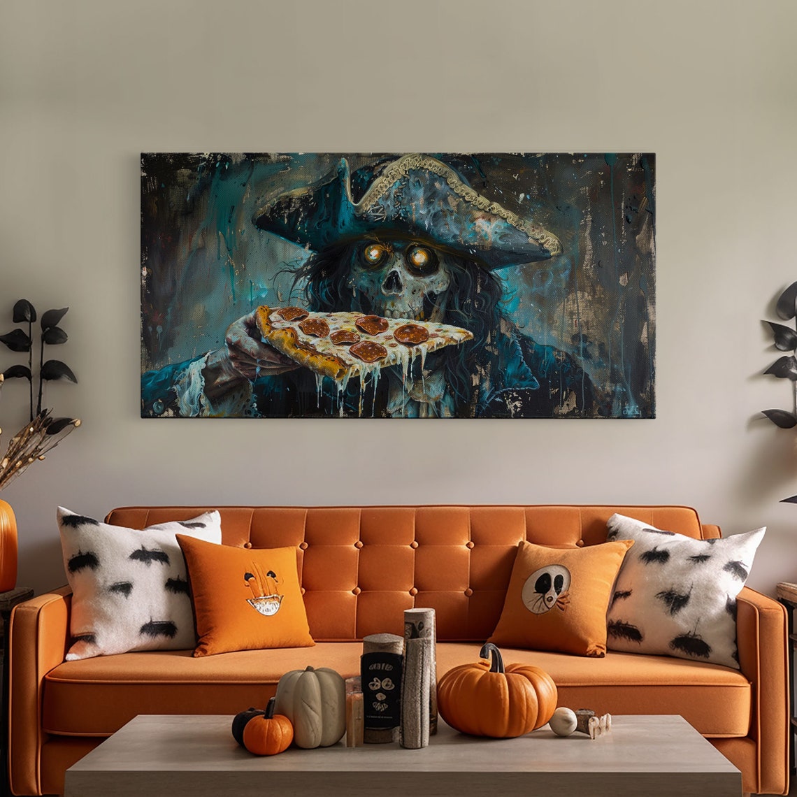 Ghost Pirate Eating Pepperoni Pizza Funny Spooky Halloween Art Print - Image 5