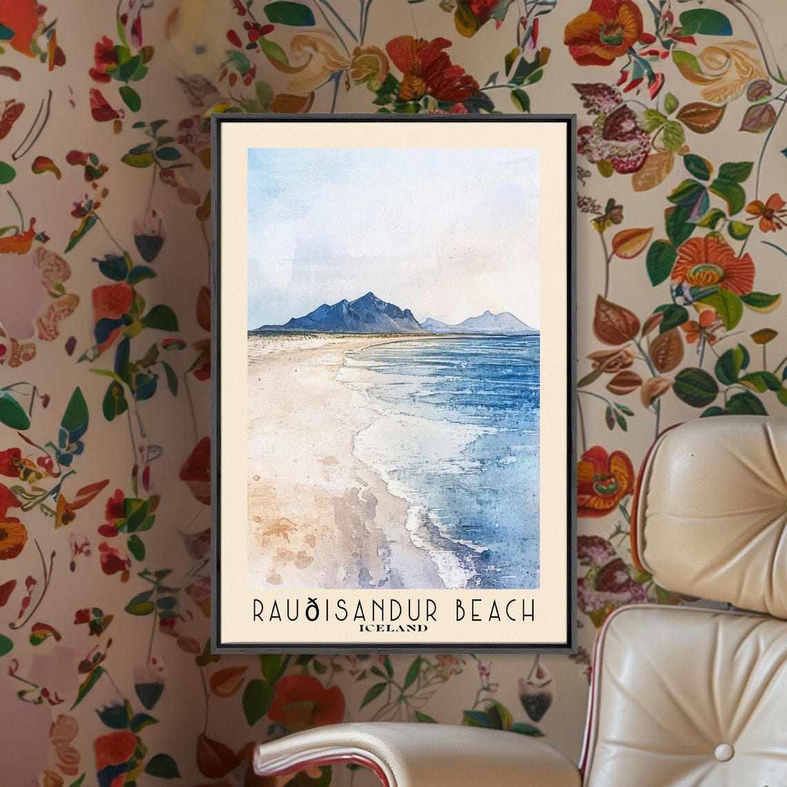 Rauðisandur Beach Iceland Pale Sand Mountain Coast Travel Poster