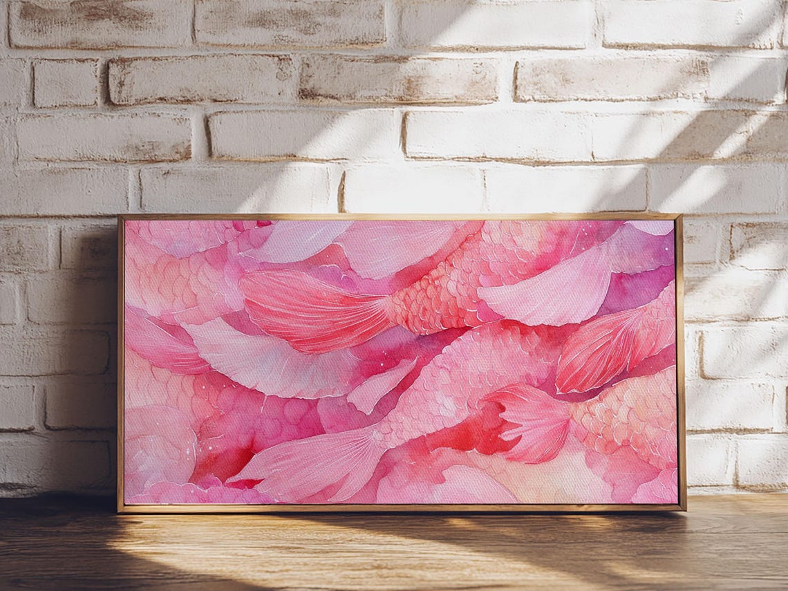 Pink Watercolor Koi Fish Wide Horizontal Abstract Pink Fish Poster - Image 6