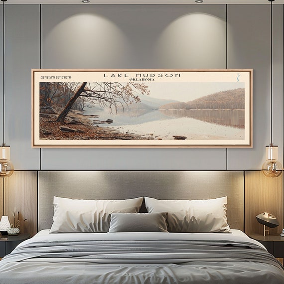 Lake Hudson Oklahoma Framed Print Lake House Decor Panoramic Wall Art Travel Poster Serene Lake Painting Nature Art