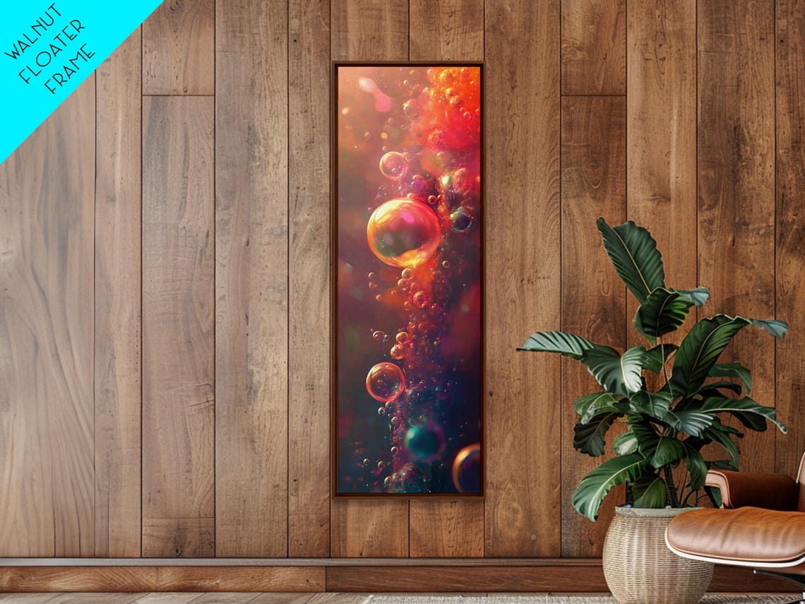 Glowing Rising Bubbles Amber Teal Abstract Champagne Wall Art Poster - Image 4