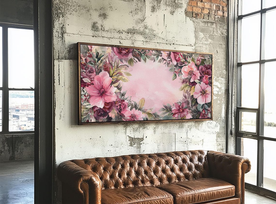 Blush Pink Floral Border Watercolor Botanical Frame Art Print Poster - Image 2