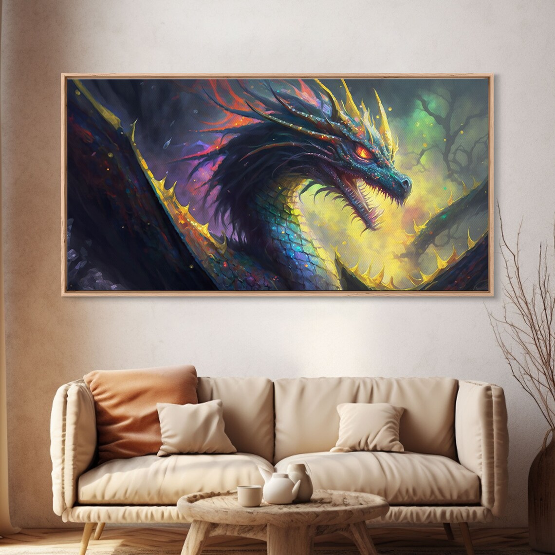 Psychedelic Horned Dragon Fantasy Wall Art Print - Image 4