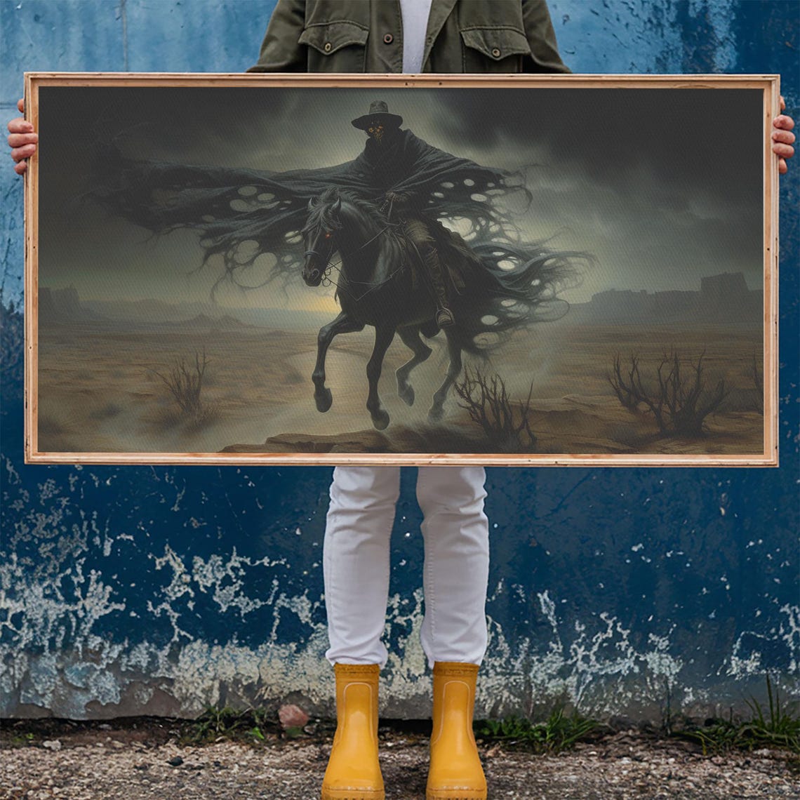 Grim Reaper Cowboy Riding Black Horse Through Dark Desert Poster - Image 5