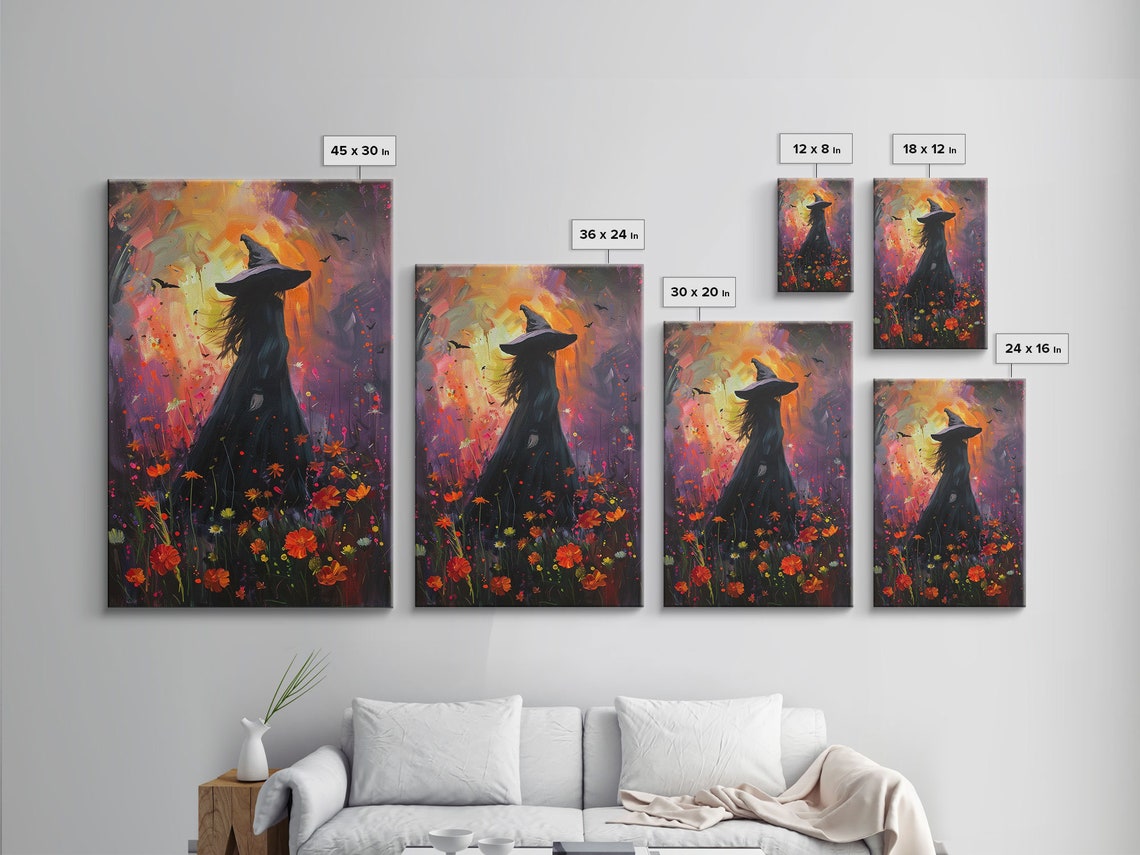 Witch Silhouette Sunset Wildflower Meadow Painterly Moody Art Poster - Image 2