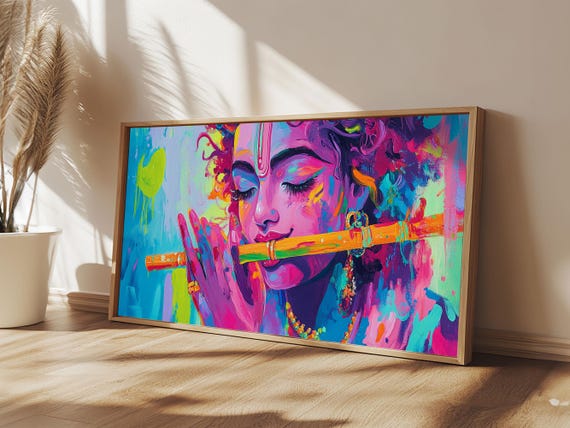 Radha Krishna Painting Print Hindu Wall Art Framed Print Hinduism Wall Art Krishna Wall Art Krishna Playing A Flute
