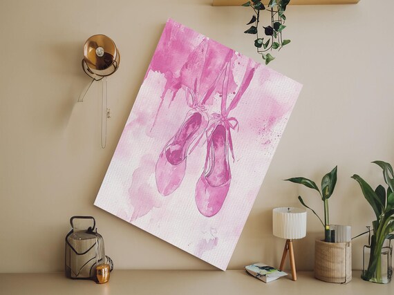Pink Ballet Pointe Shoes Watercolor Art Print Dancer Bedroom Wall Poster
