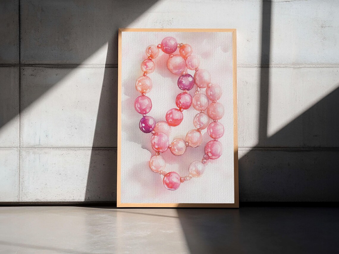 Pink Pearl Necklace Watercolor Elegant Jewelry Vanity Art Print - Image 6