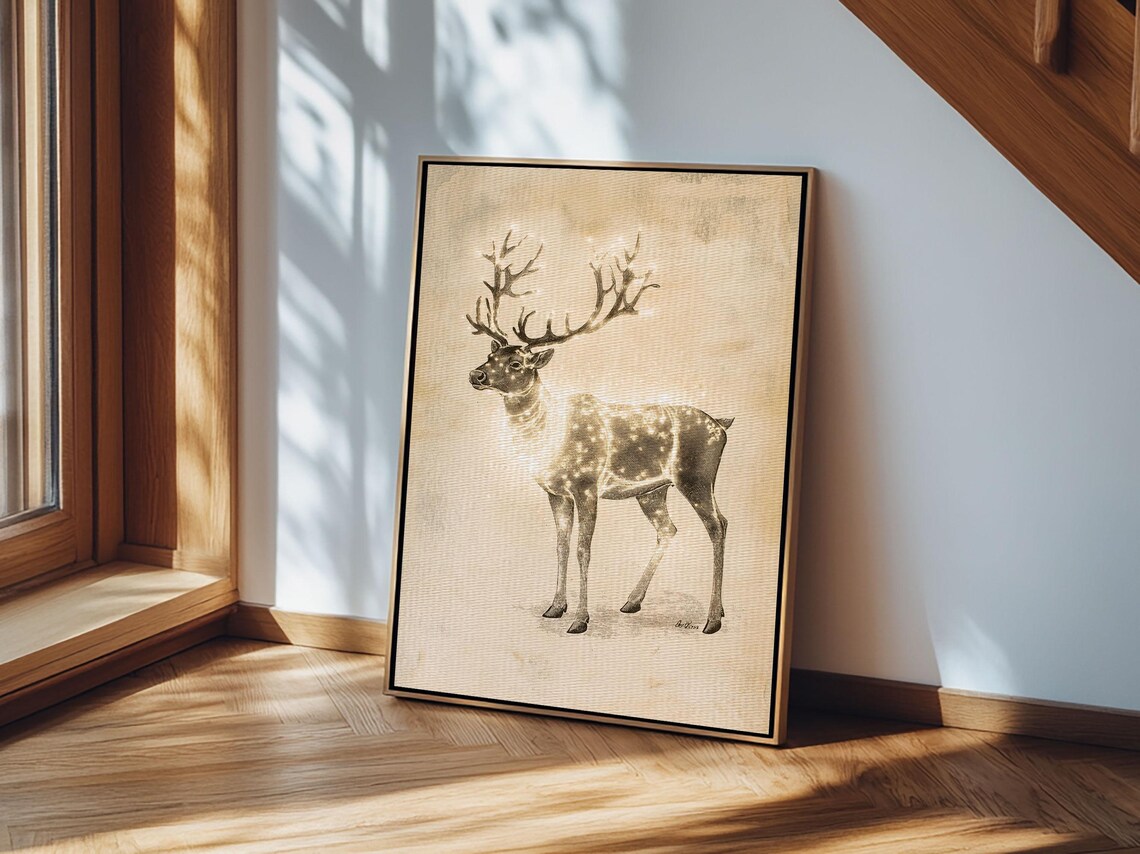 Majestic Stag With Large Antlers Sepia Sketch Christmas Animal Poster - Image 6