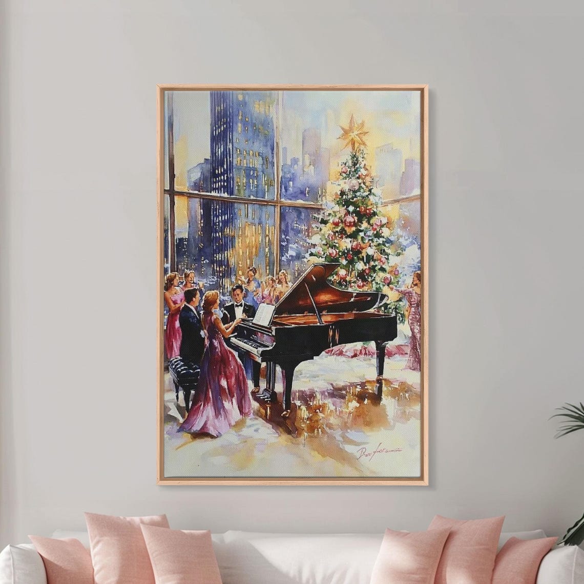 Elegant Christmas Grand Piano Party With City Skyline View Poster - Image 5