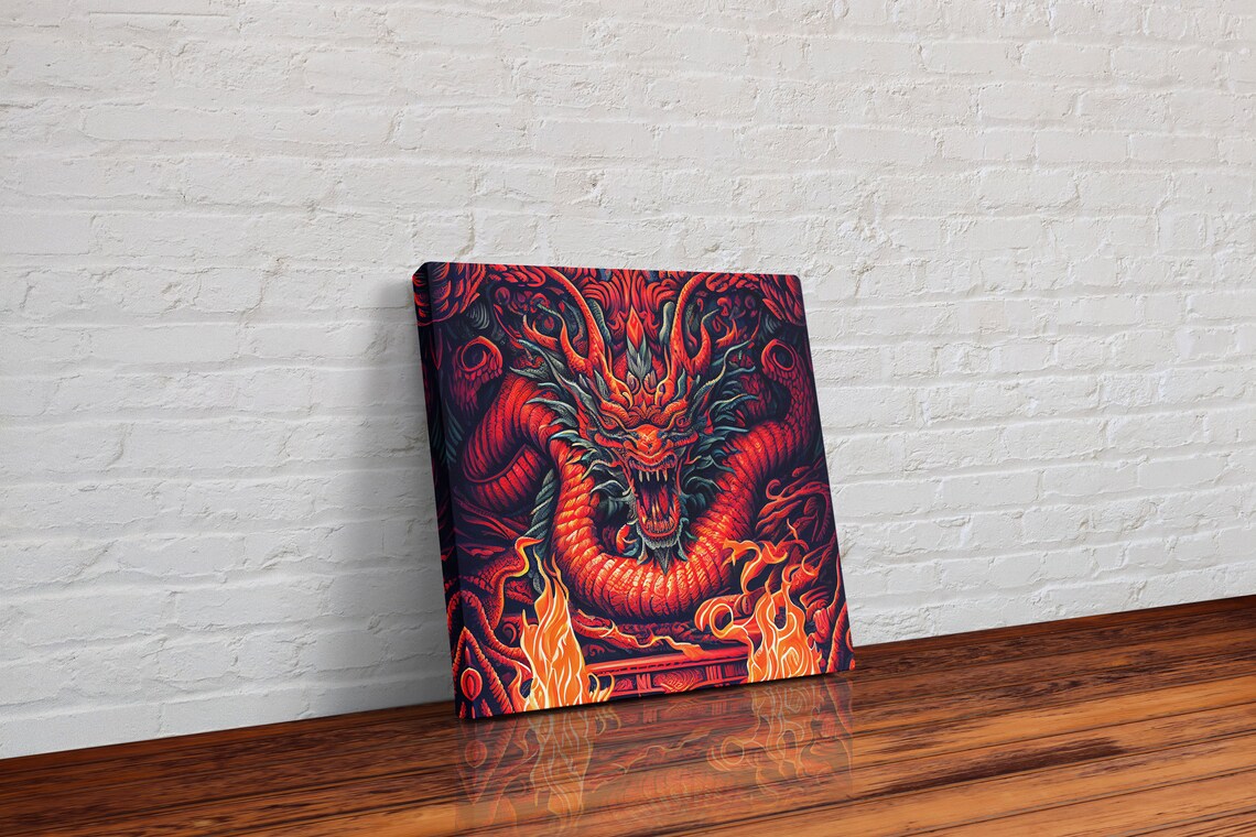 Crimson Chinese Dragon Head Fire Flames Oriental Fantasy Poster - Image 3
