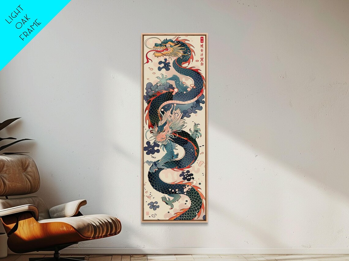 Japanese Dragon Wood Block Print, Cream Background - Image 4