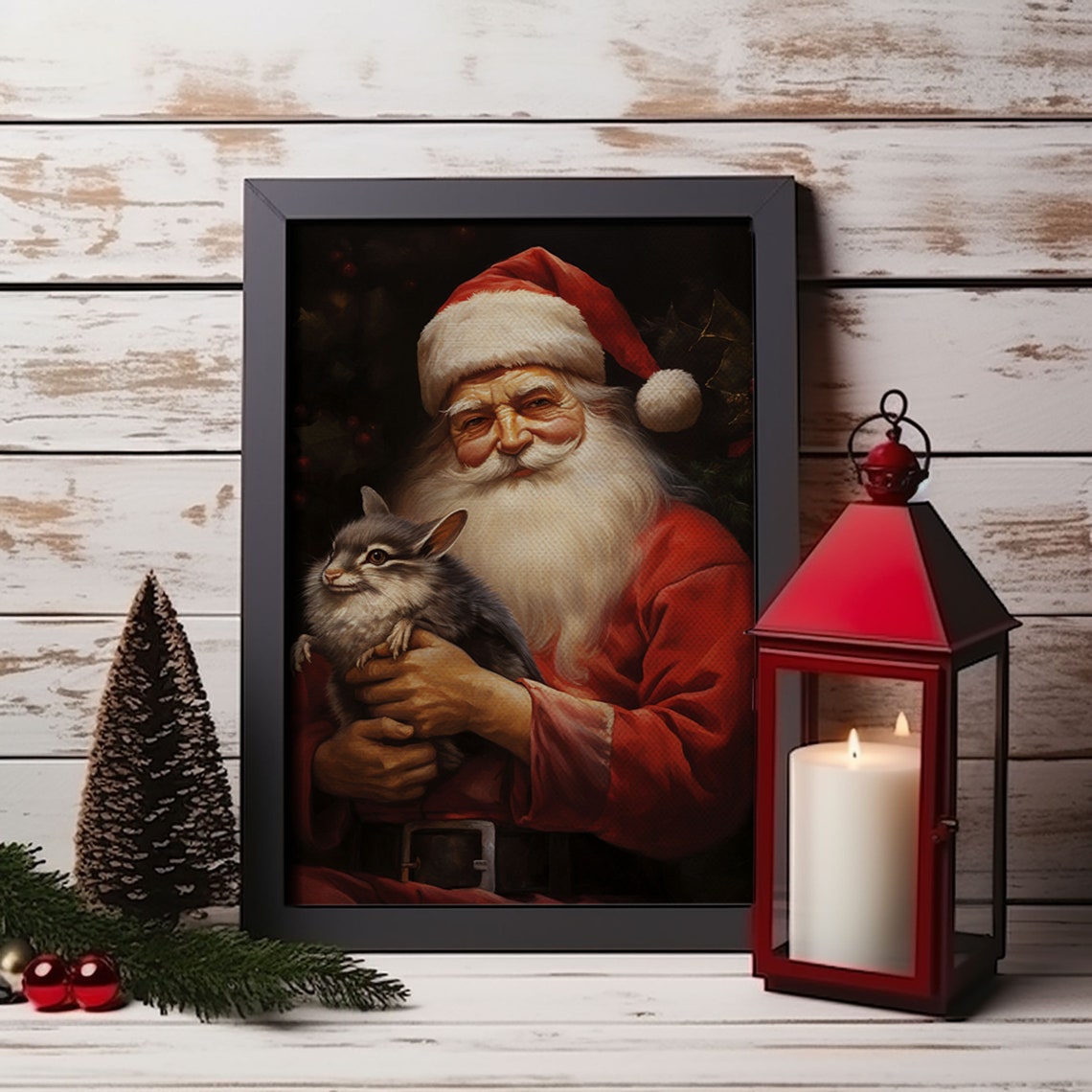 Santa Claus And His Chinchilla Christmas Wall Art Dog Gift Christmas Dog Winter Wall Art Santa Decor Santa Art Print Chinchilla Print - Image 5
