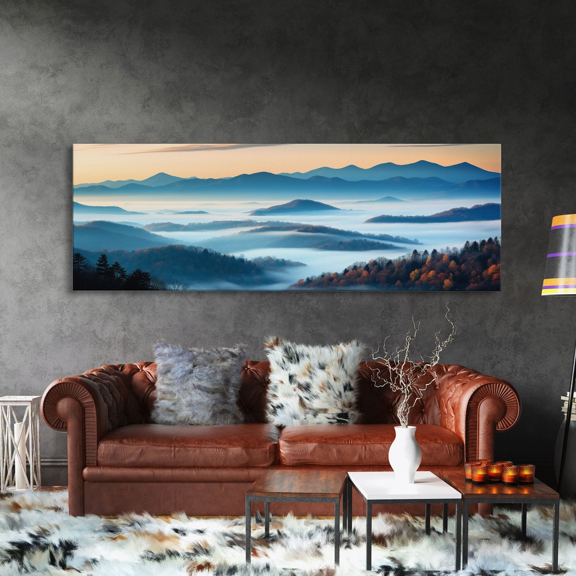 Blue Ridge Mountains Misty Valley Fog Autumn Sunset Panoramic Poster - Image 3