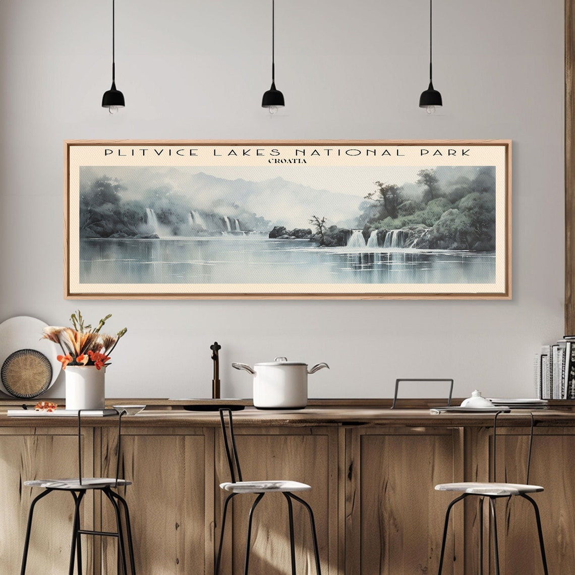 Plitvice Lakes Croatia Waterfalls Misty Lake Panoramic Travel Poster - Image 6
