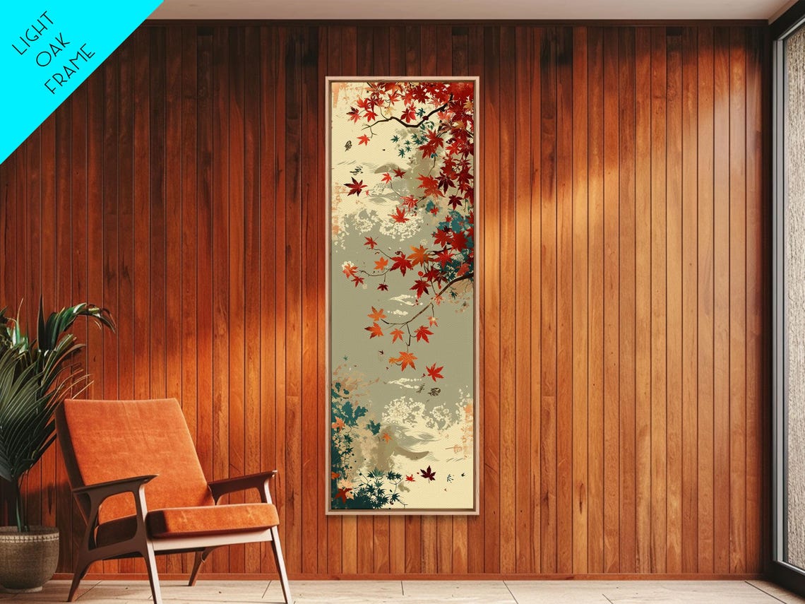 Autumn Maple Leaves Soft Neutral Japanese Tall Vertical Print - Image 6