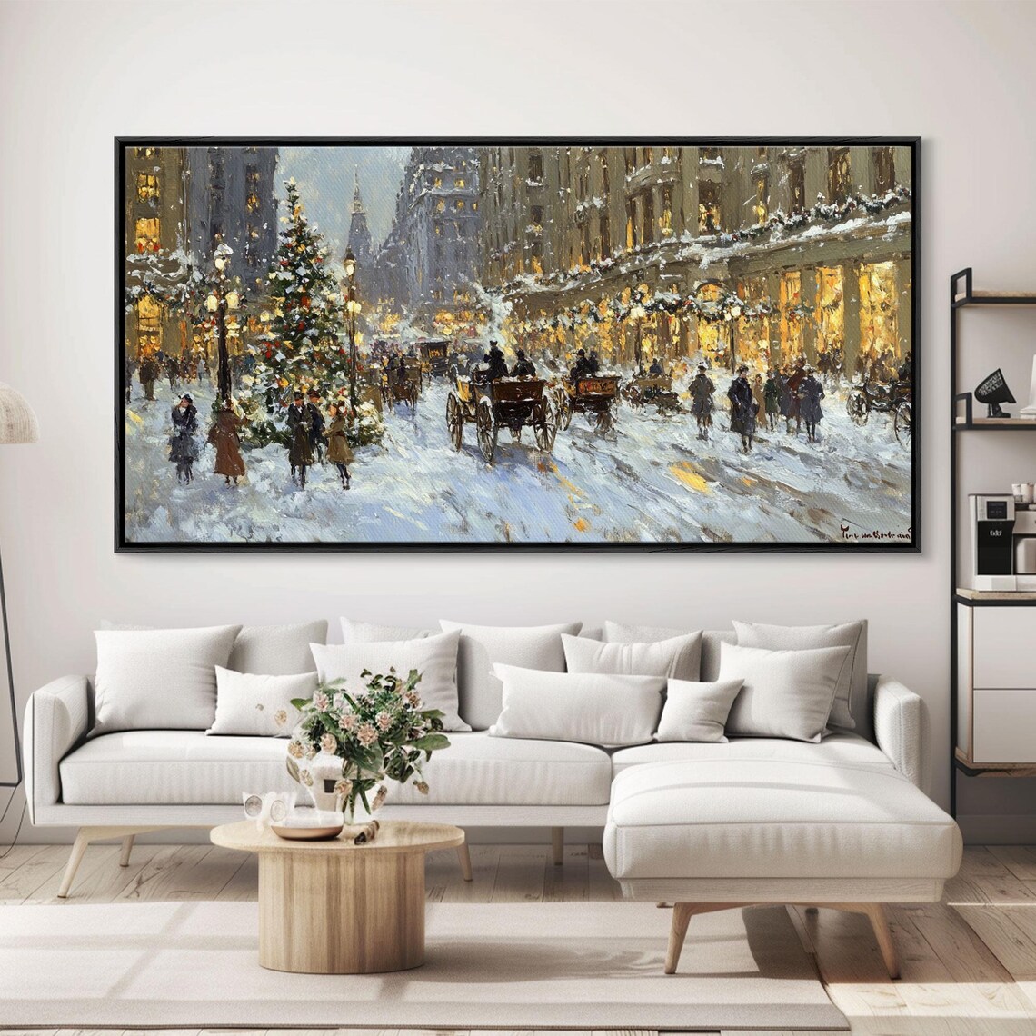 Bustling Christmas Street Scene, Vintage Art Print - Image 5