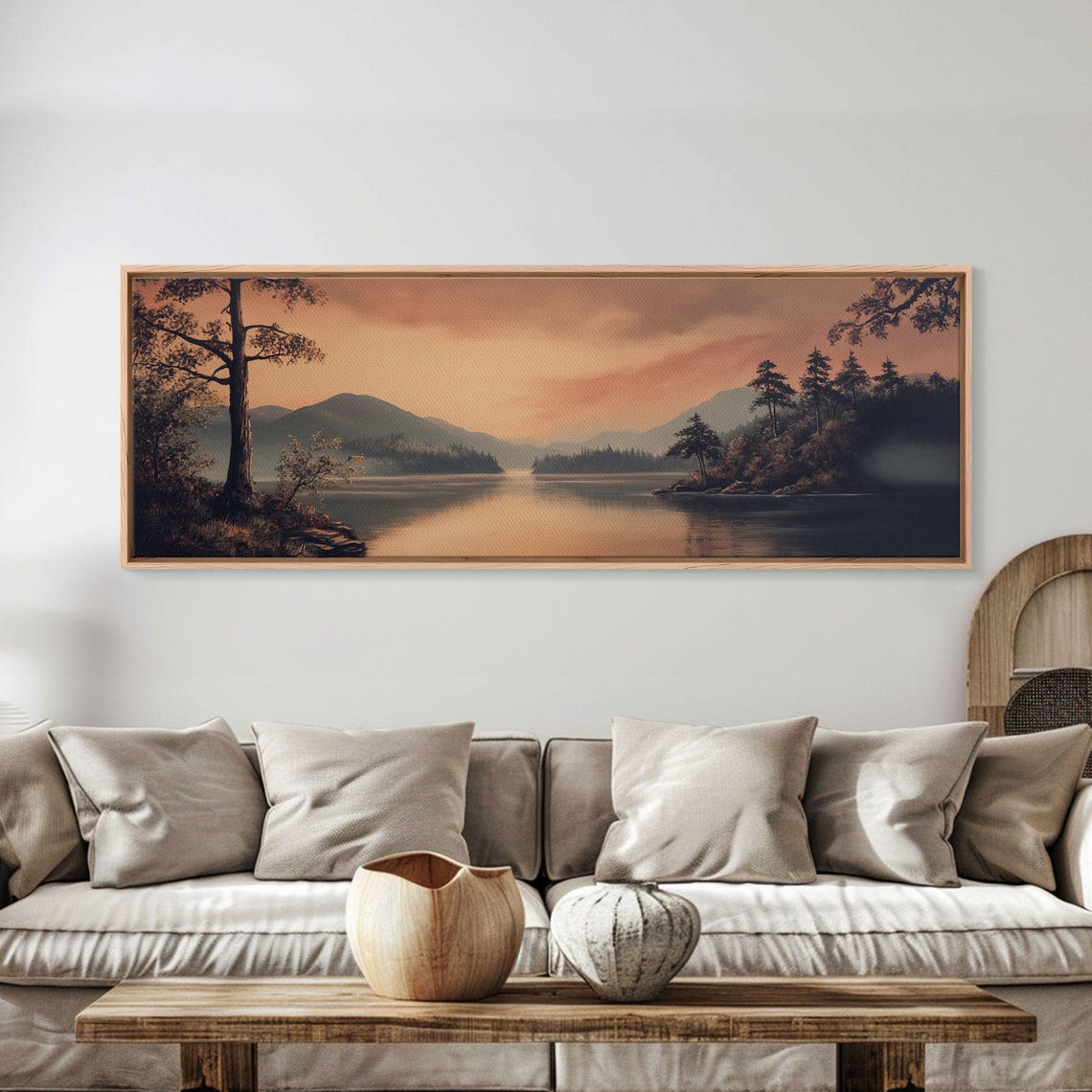 Moody Misty Lake Sunset Silhouetted Pines Dark Landscape Poster - Image 5