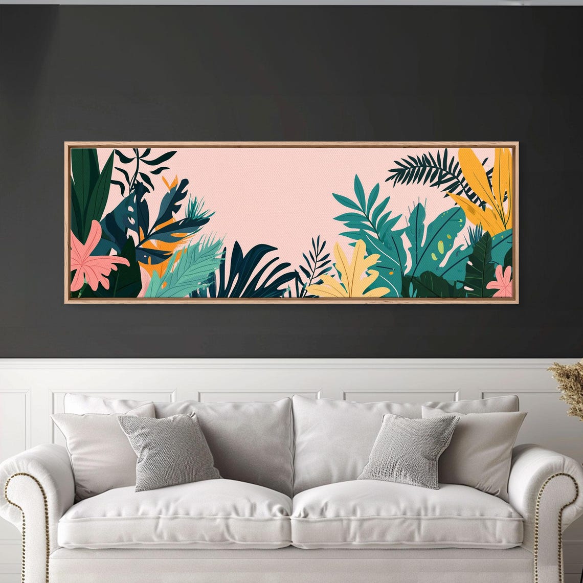 Retro Tropical Botanical Leaves Blush Pink 1950s Style Art Poster