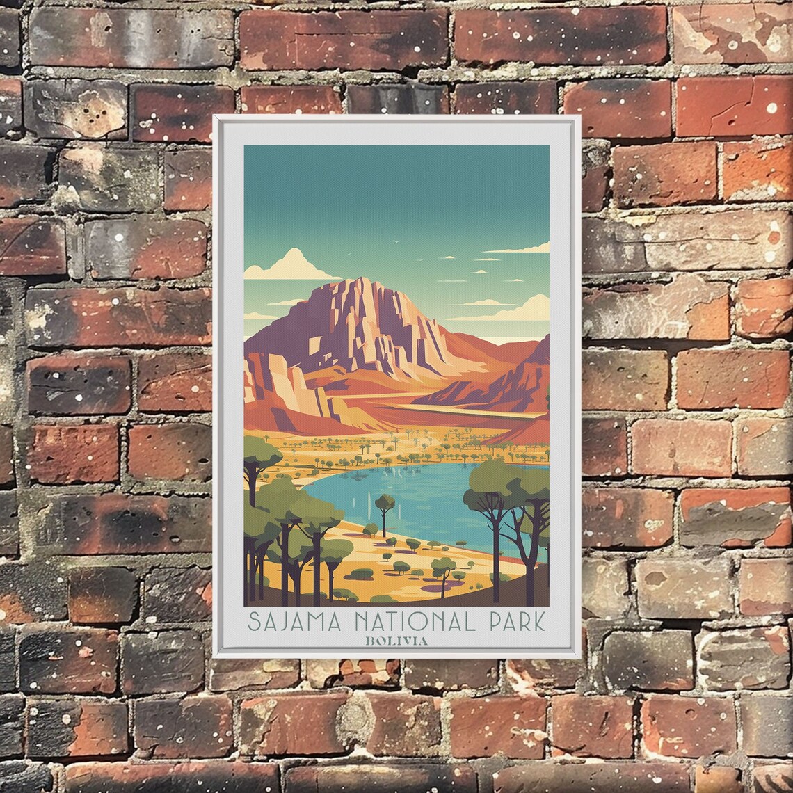 Sajama National Park Bolivia Mountain Lake Trees Desert Plain Travel Poster - Image 2