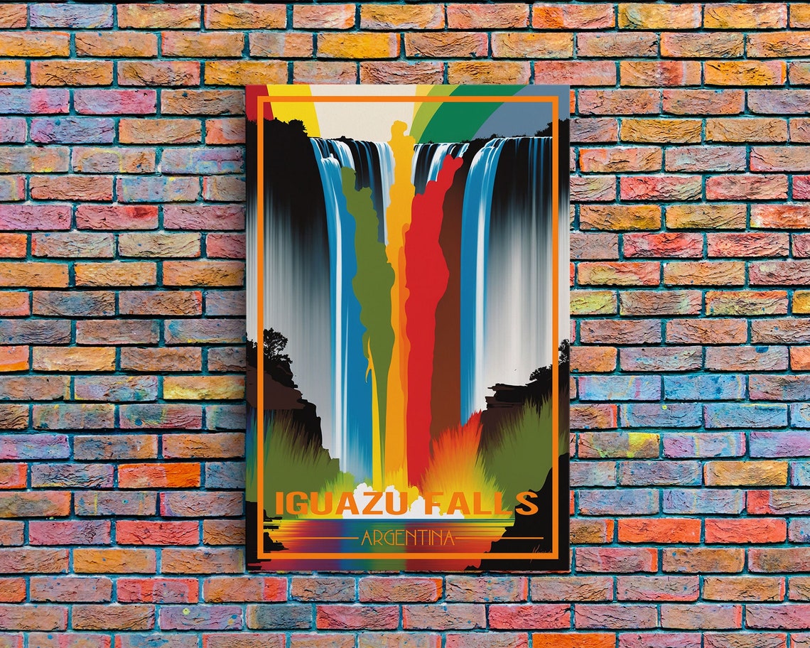 Iguazu Falls Argentina Rainbow Waterfall Vintage Travel Wall Poster