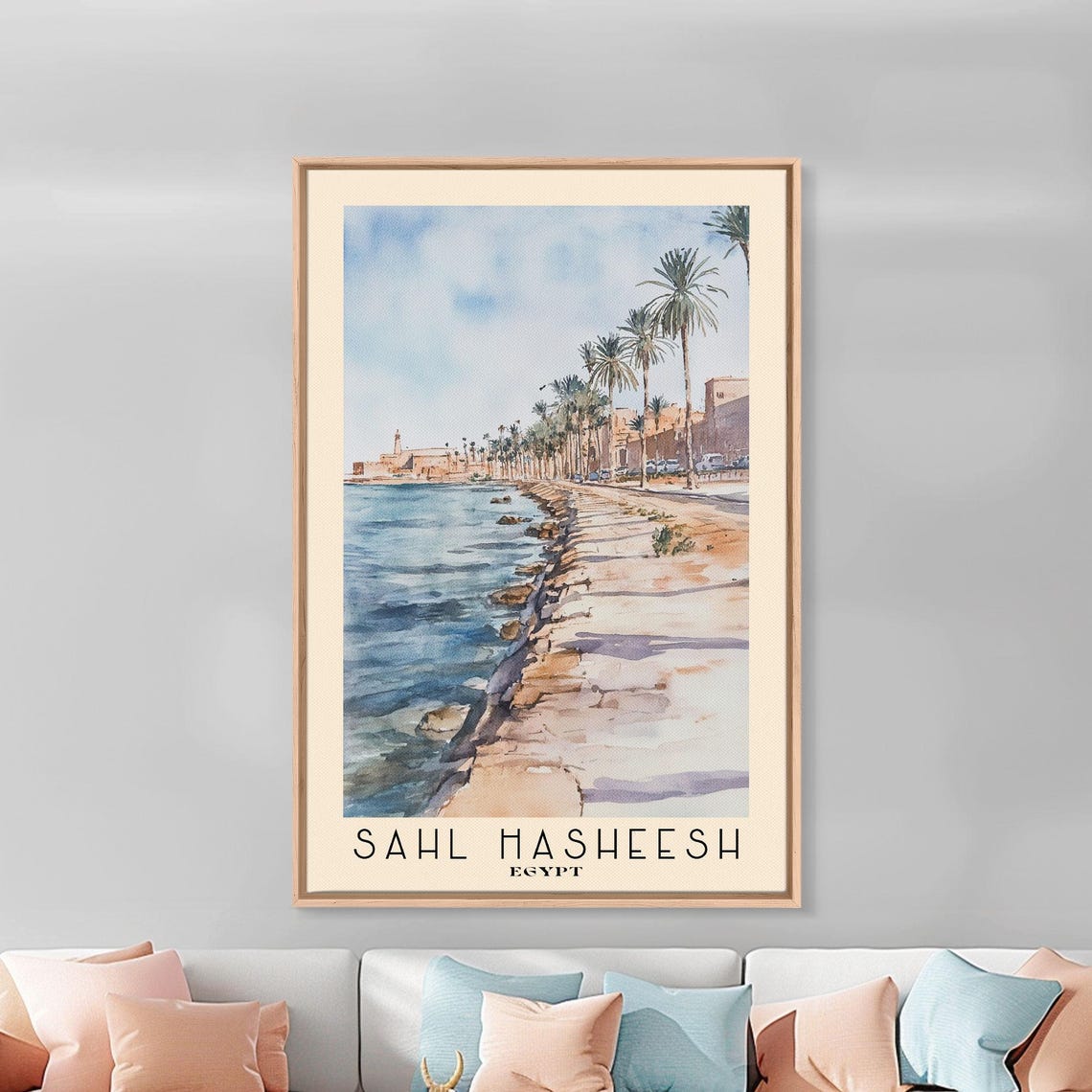 Sahl Hasheesh Egypt Palm Lined Seaside Promenade Watercolor Poster - Image 2