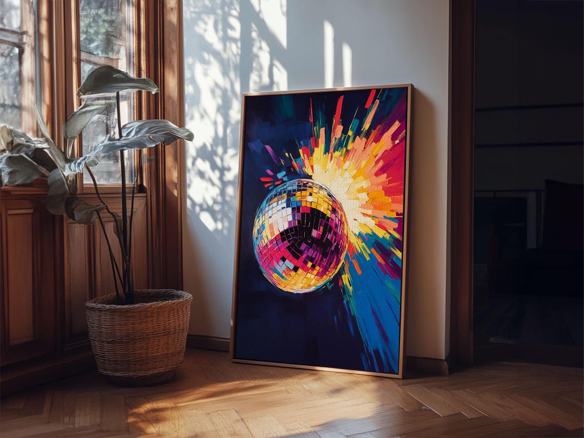 Exploding Disco Ball Neon Light Burst Colorful Dance Art Poster - Image 5