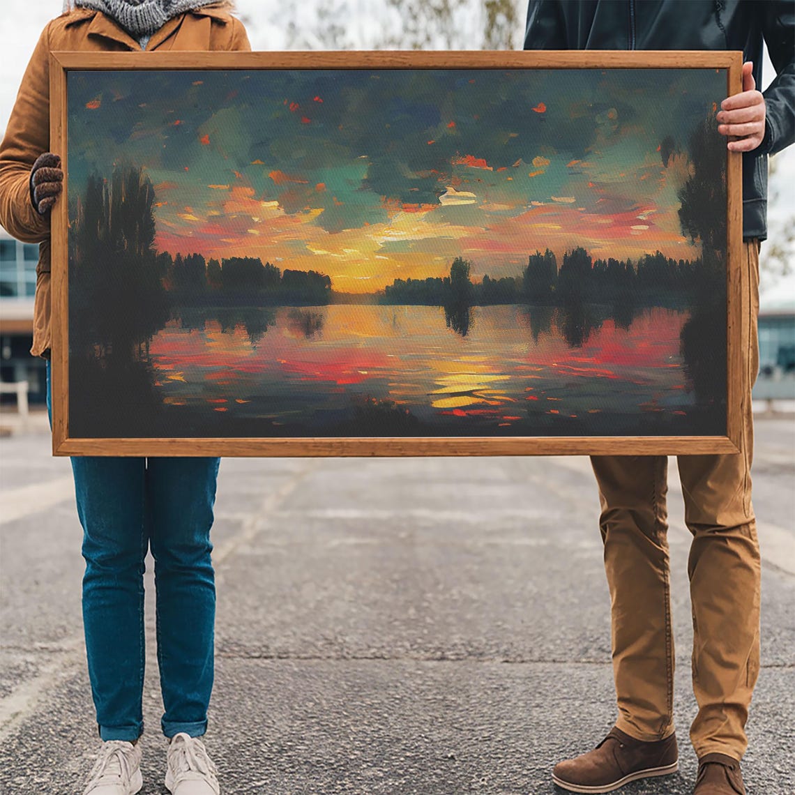 Sunset Over Lake Colorful Clouds Reflection Evening Sky Art Poster - Image 3