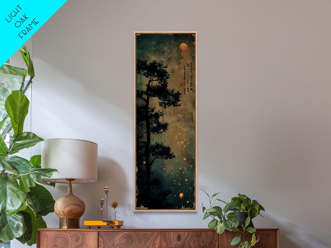 Moonlit Pine Tree Dark Night Sky Japanese Tall Vertical Print - Image 3