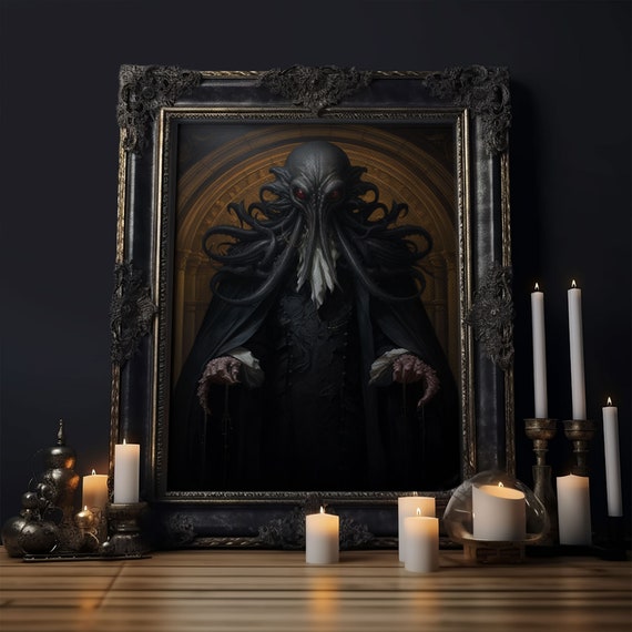 Cthulhu Victorian Portrait, Gothic Halloween Art Print