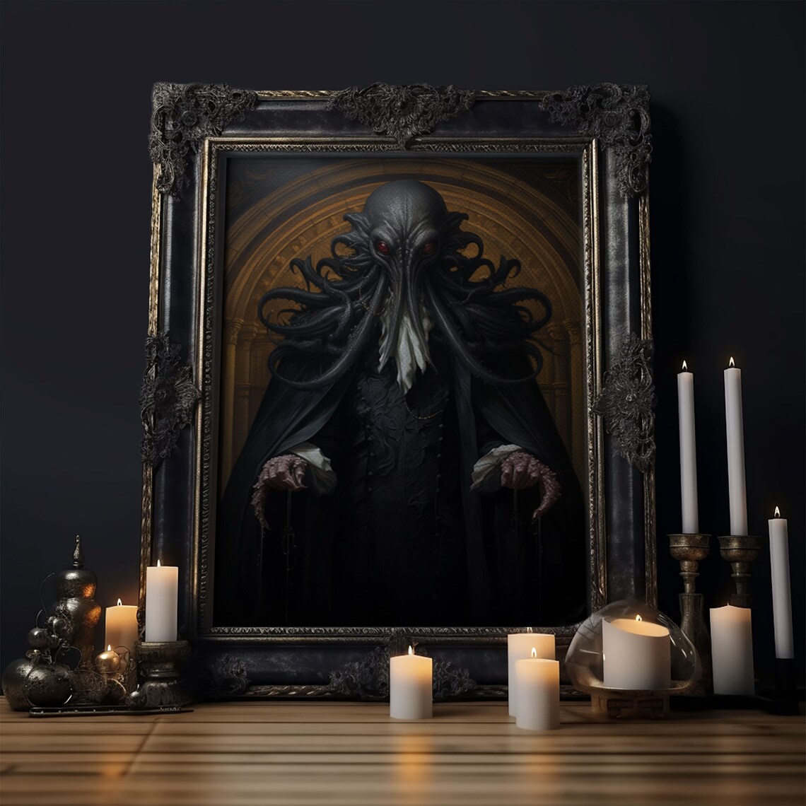 Cthulhu Victorian Portrait, Gothic Halloween Art Print