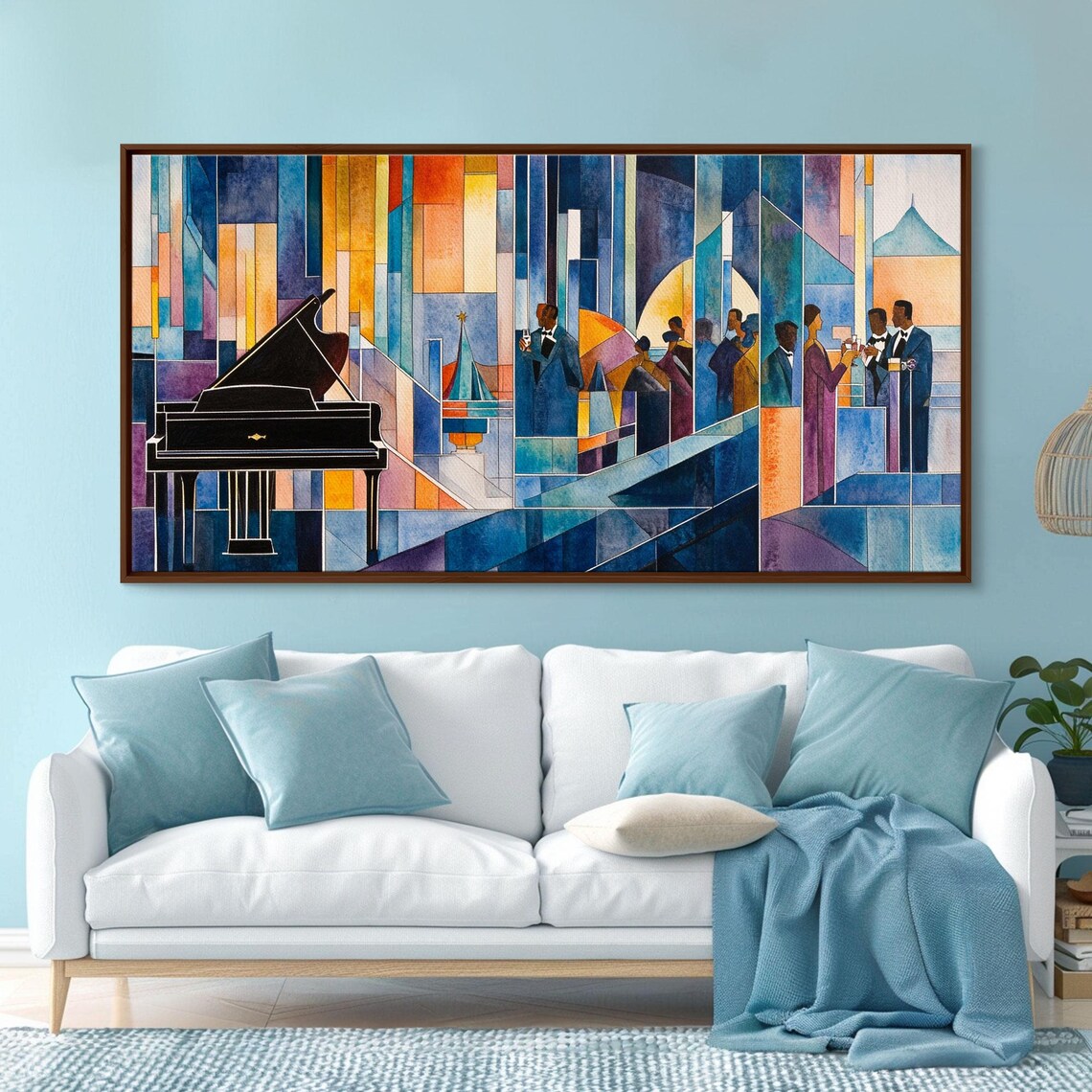 Abstract Jazz Club Grand Piano Stained Glass Style Colorful Music Party Art Poster - Image 3