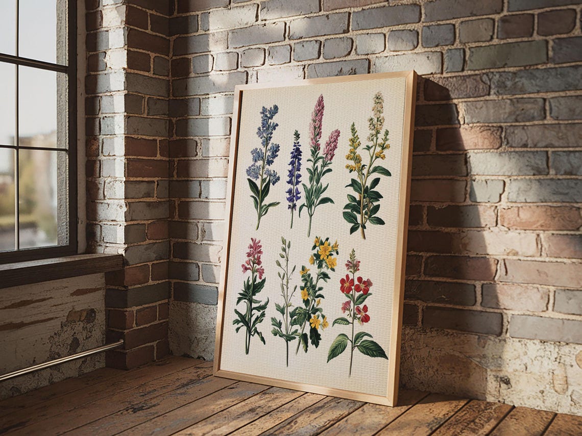 Vintage Wildflower Botanical Illustration Eight Stems Art Print - Image 2