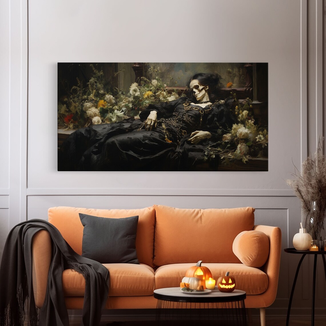 Just A Quick Nap Skeleton Lady Black Victorian Gown Flowers Gothic Art Poster