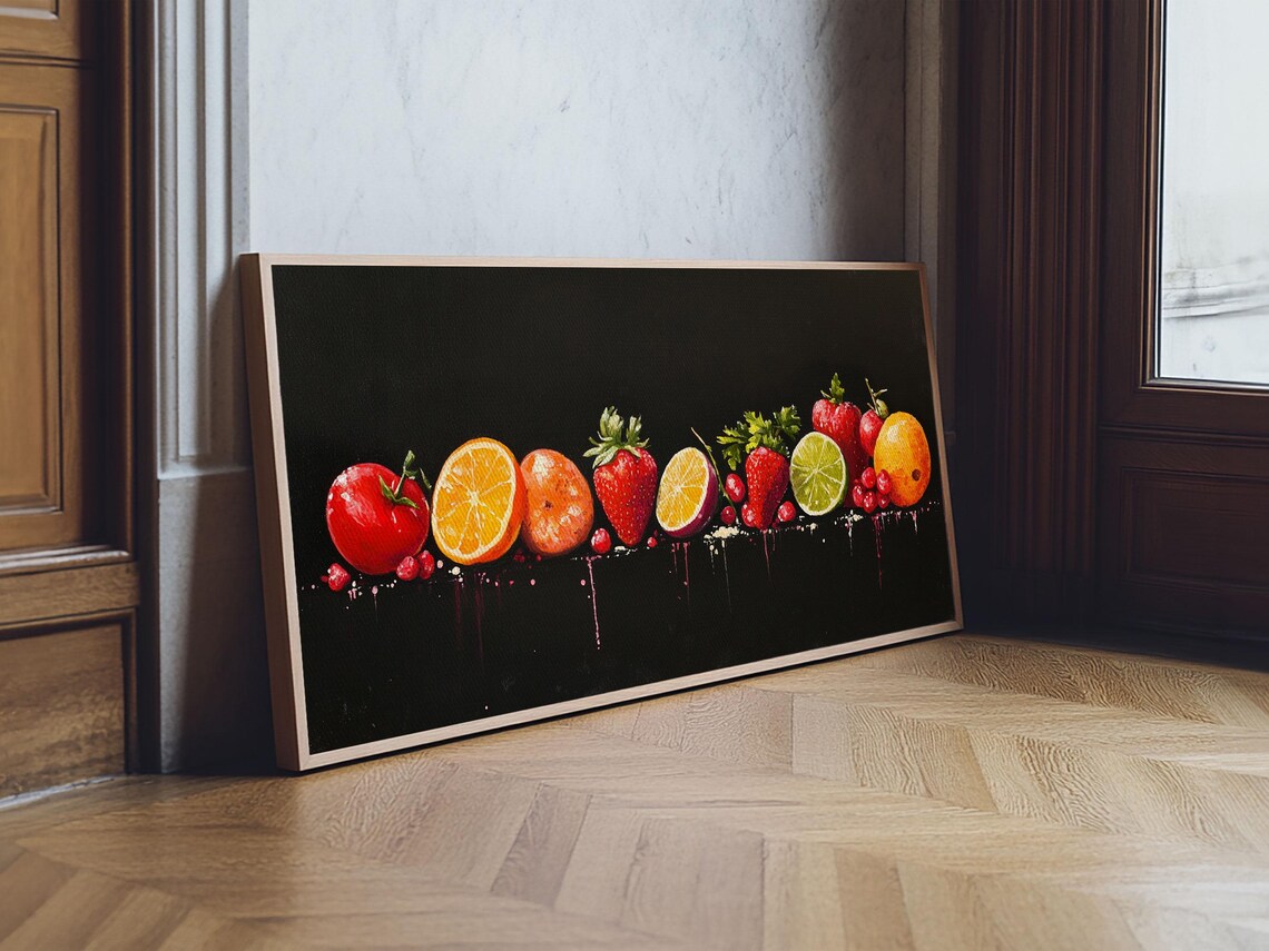 Funky Fruit Painting Print Framed Art Fruit Painting Rustic Large Farmhouse Kitchen Wall Art Vintage Fruit Wall Art For Kitchen - Image 6