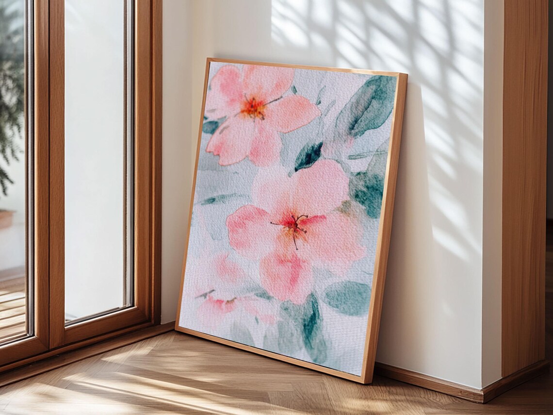 Pink Cherry Blossom Watercolor Soft Floral Minimalist Spring Poster - Image 2