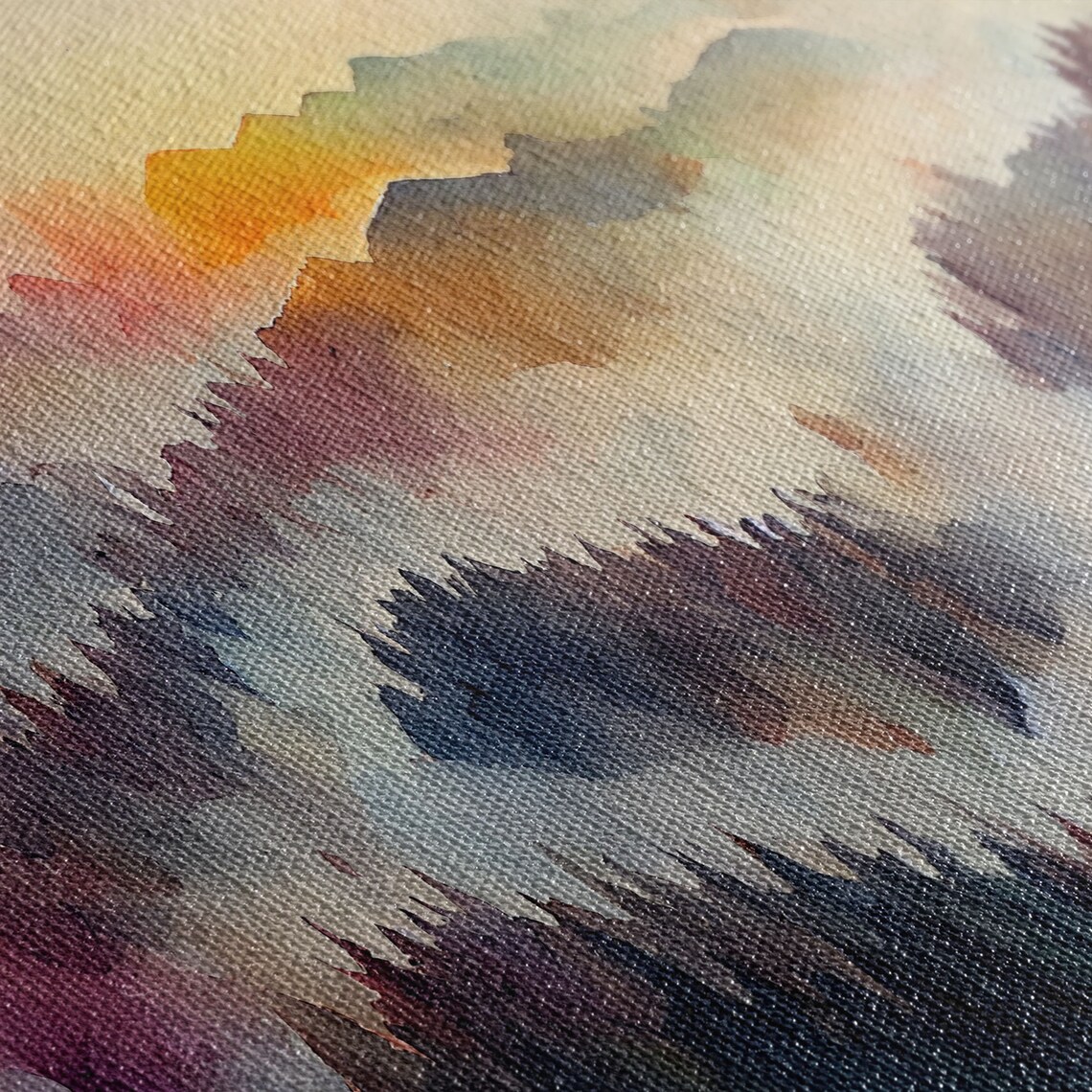 Watercolor Sunset Landscape, Panoramic Green Art Print - Image 2